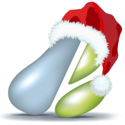 Pear logo wearing Santa hat