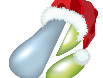 Pear logo wearing Santa hat