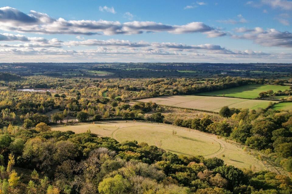 Aerial view of Alne Wood Park showing the burial ground and surrounding woodland